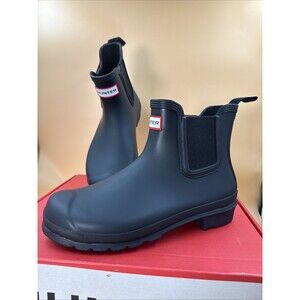 Hunter Women's Original Short Chelsea Boot Black Matte 9 Waterproof, Rain Boot